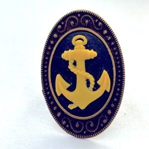 Black and Yellow Anchor Cameo Adjustable Ring, Handmade, NWT, Unworn